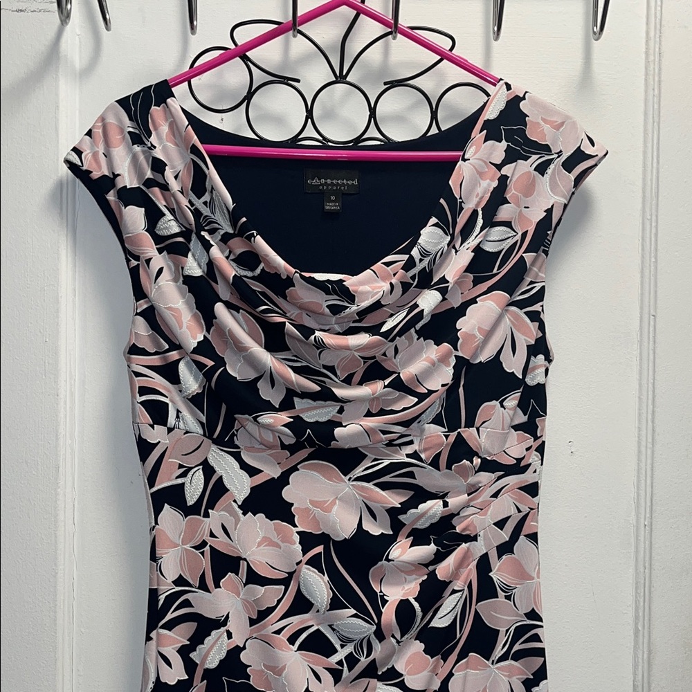 Floral Cowl Neck Dress - Pink and Black